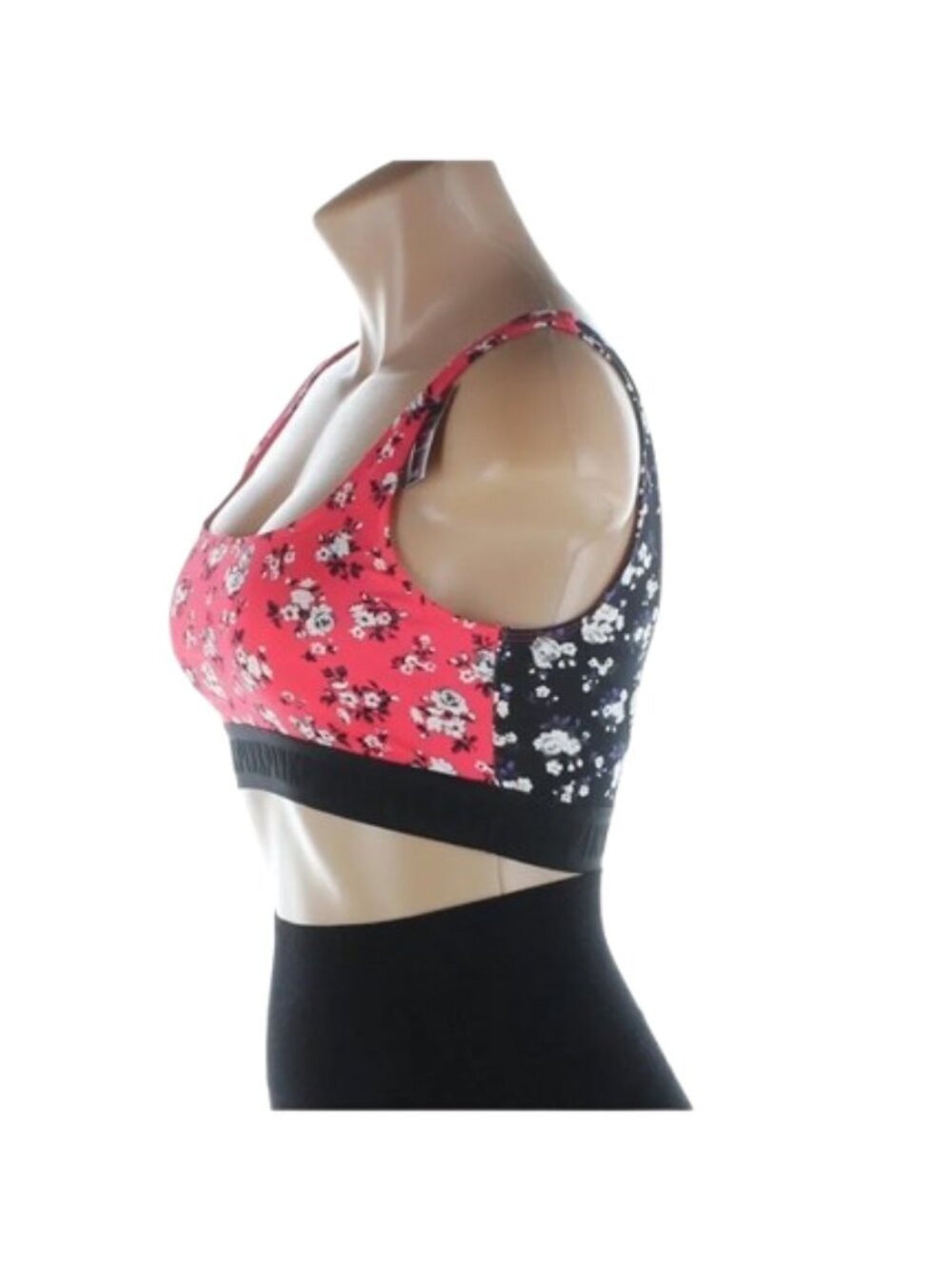 NWT PINK Victoria’s Secret Floral Mixed Print Sports Bra Red & Black S - Picture 1 of 9